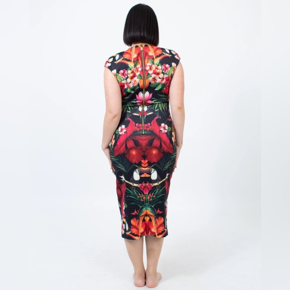 NWT TED BAKER •Rare• Bismii Tropical Toucan Midi Dress Ted Sz 4 - US 10 - Picture 4 of 15